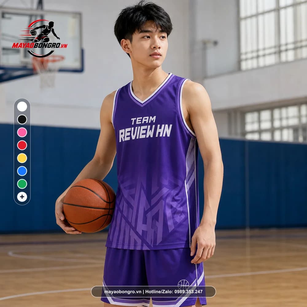 Ảnh mẫu học sinh cấp 3 mặc Bộ Quần Áo Bóng Rổ Team Review HN Tím X24-BR-018