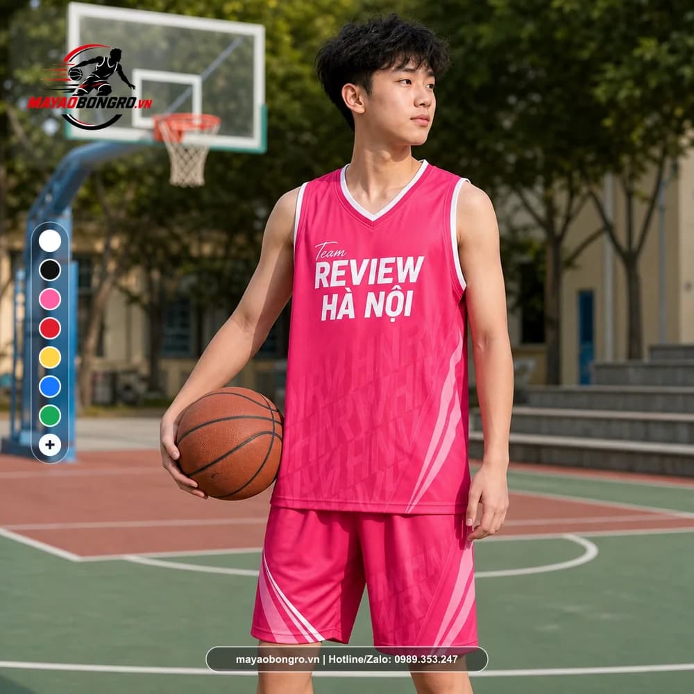 Ảnh mẫu học sinh cấp 3 mặc Bộ Quần Áo Bóng Rổ Team Review Hà Nội Hồng X24-BR-021