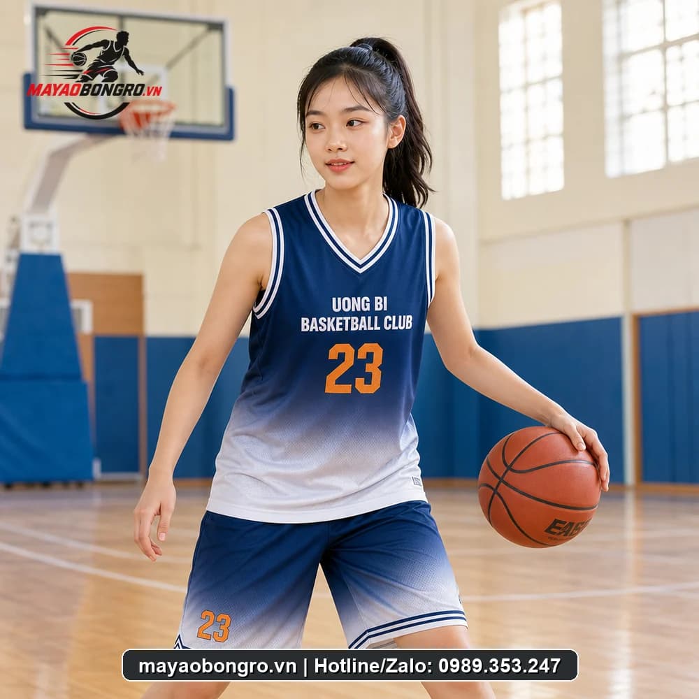 Mẫu bóng rổ Gradient Xanh cho học sinh trung học phổ thông, người lớn.