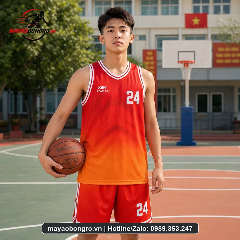 Mẫu bóng rổ Đỏ Cam Gradient cho học sinh trung học phổ thông, người lớn.