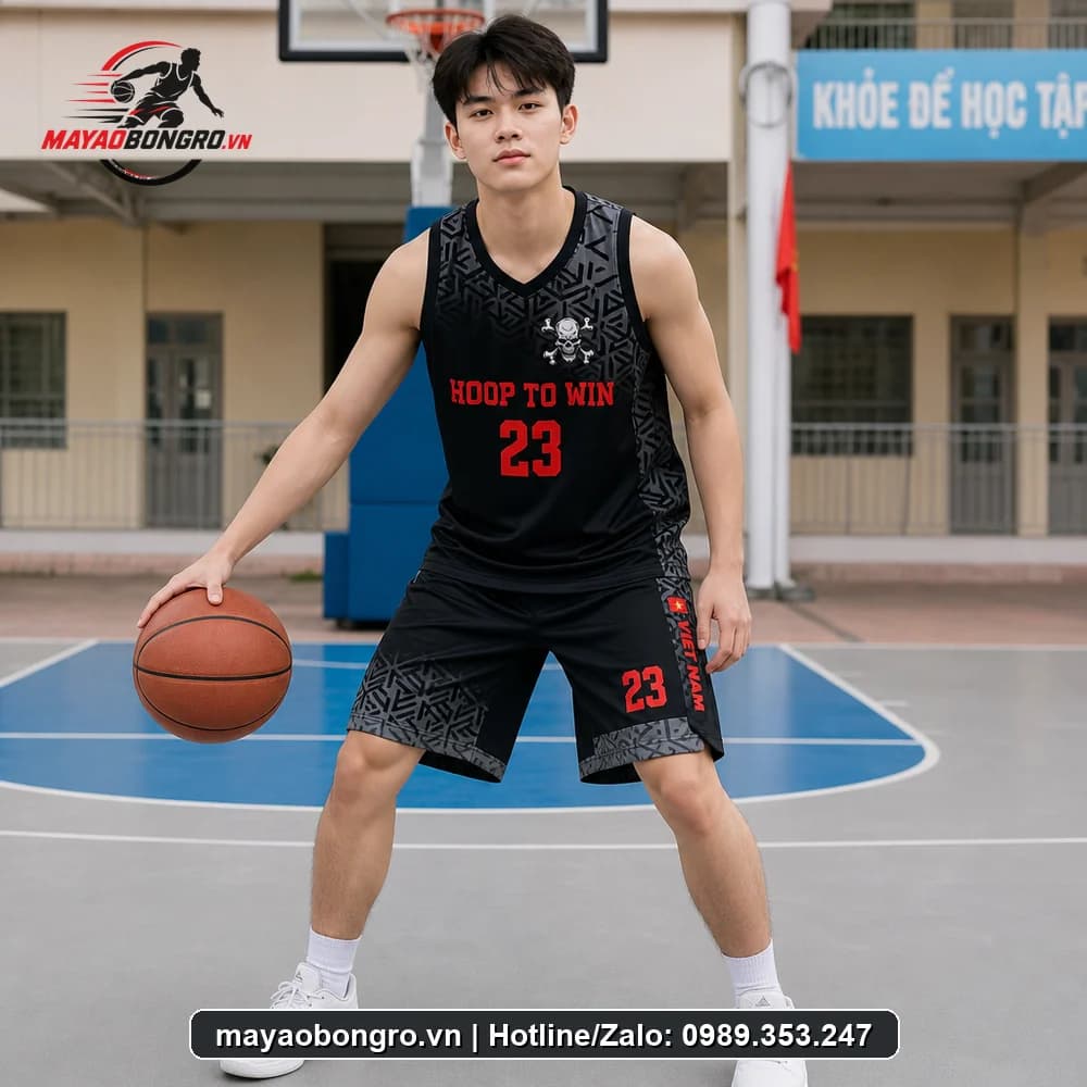 Mẫu bóng rổ team màu đen mạnh cho học sinh trung học phổ thông, người lớn.
