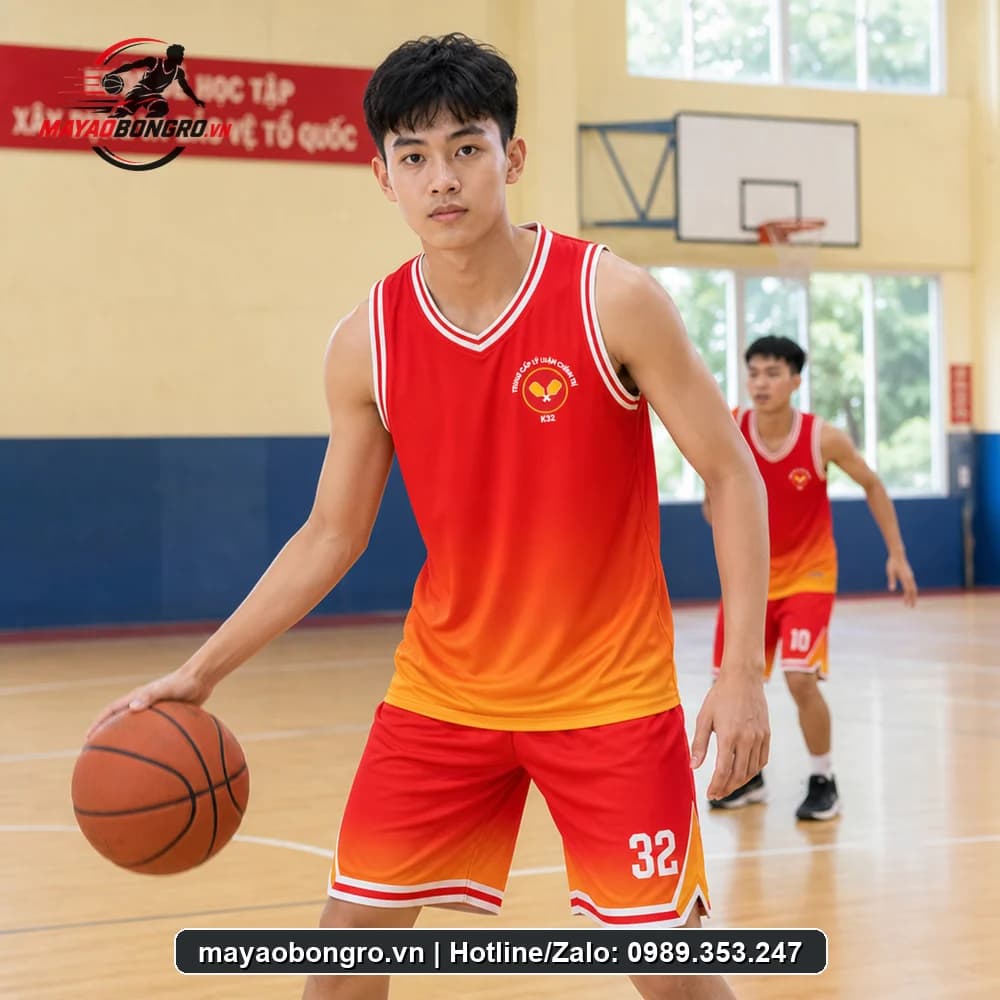 Mẫu bóng rổ Đỏ Vàng cho học sinh trung học phổ thông, người lớn.