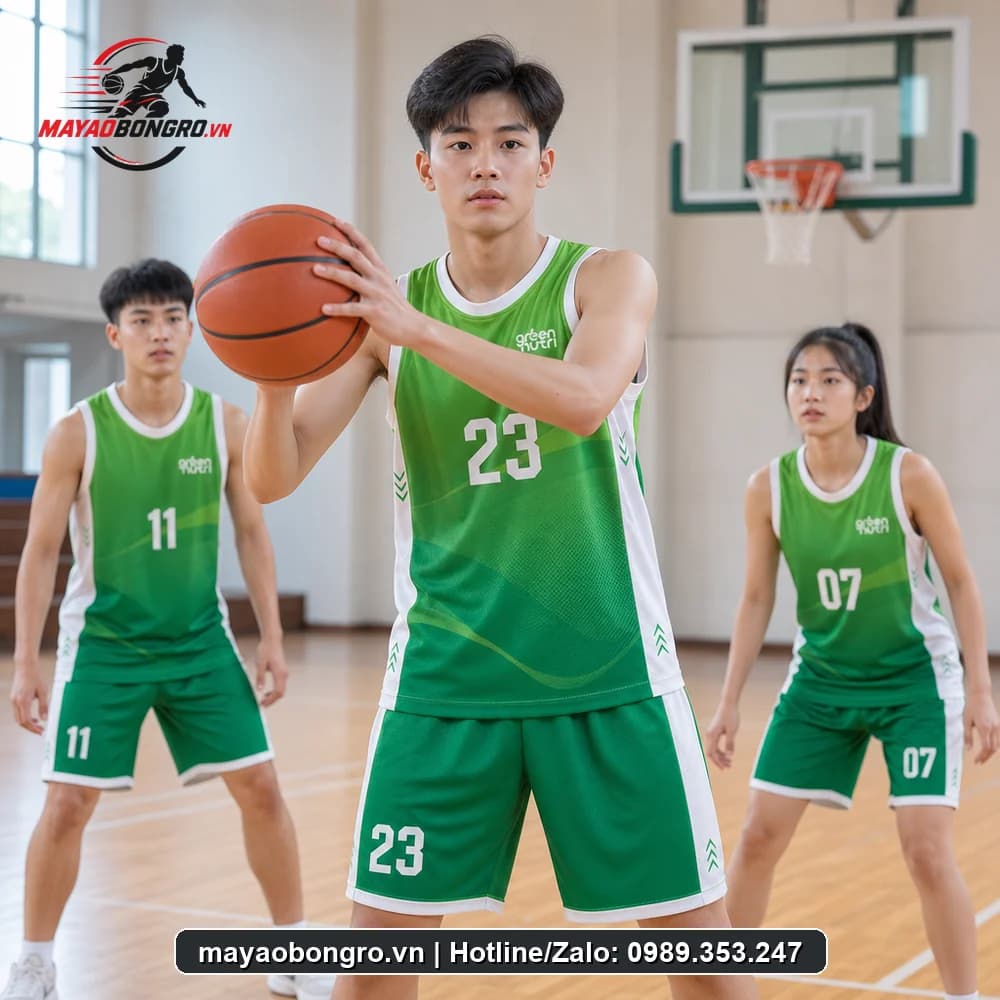 Mẫu bóng rổ Green Nutri Xanh Lá cho học sinh trung học phổ thông, người lớn.