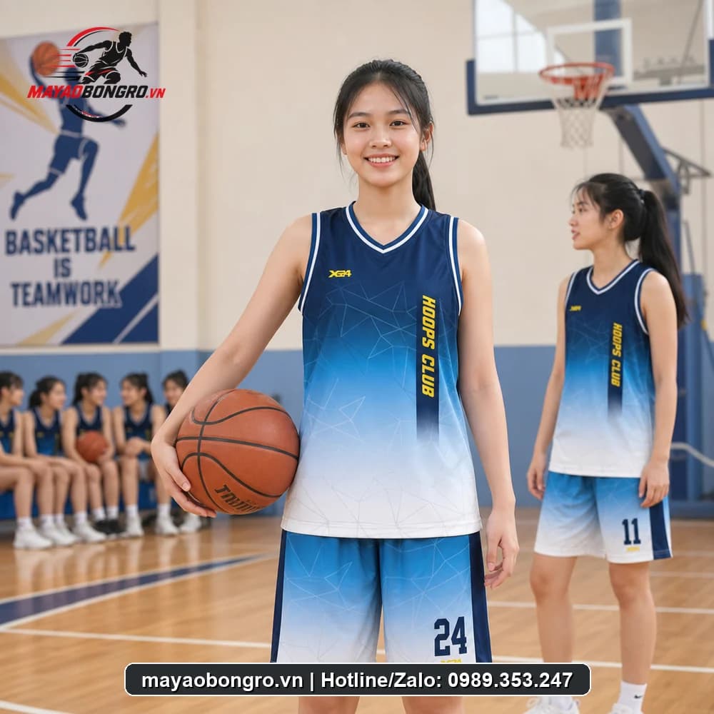 Mẫu bóng rổ Navy Gradient cho học sinh trung học phổ thông, người lớn.