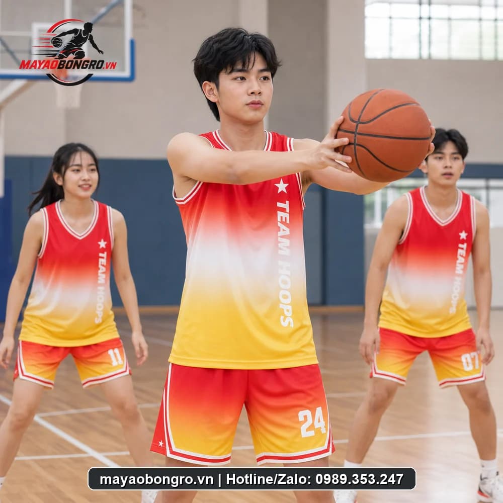 Mẫu bóng rổ Gradient Đỏ Trắng Vàng cho học sinh trung học phổ thông, người lớn.