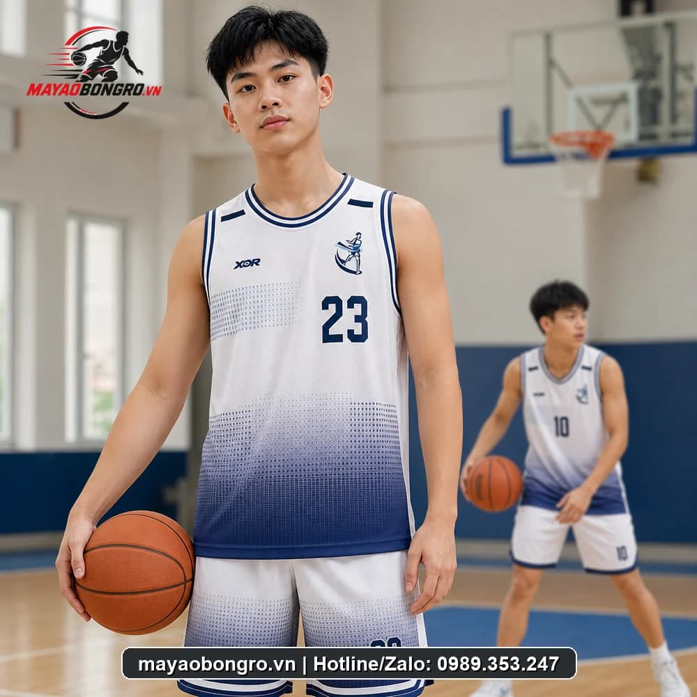 Mẫu bóng rổ Team Trắng Xanh Gradient cho học sinh trung học phổ thông, người lớn.