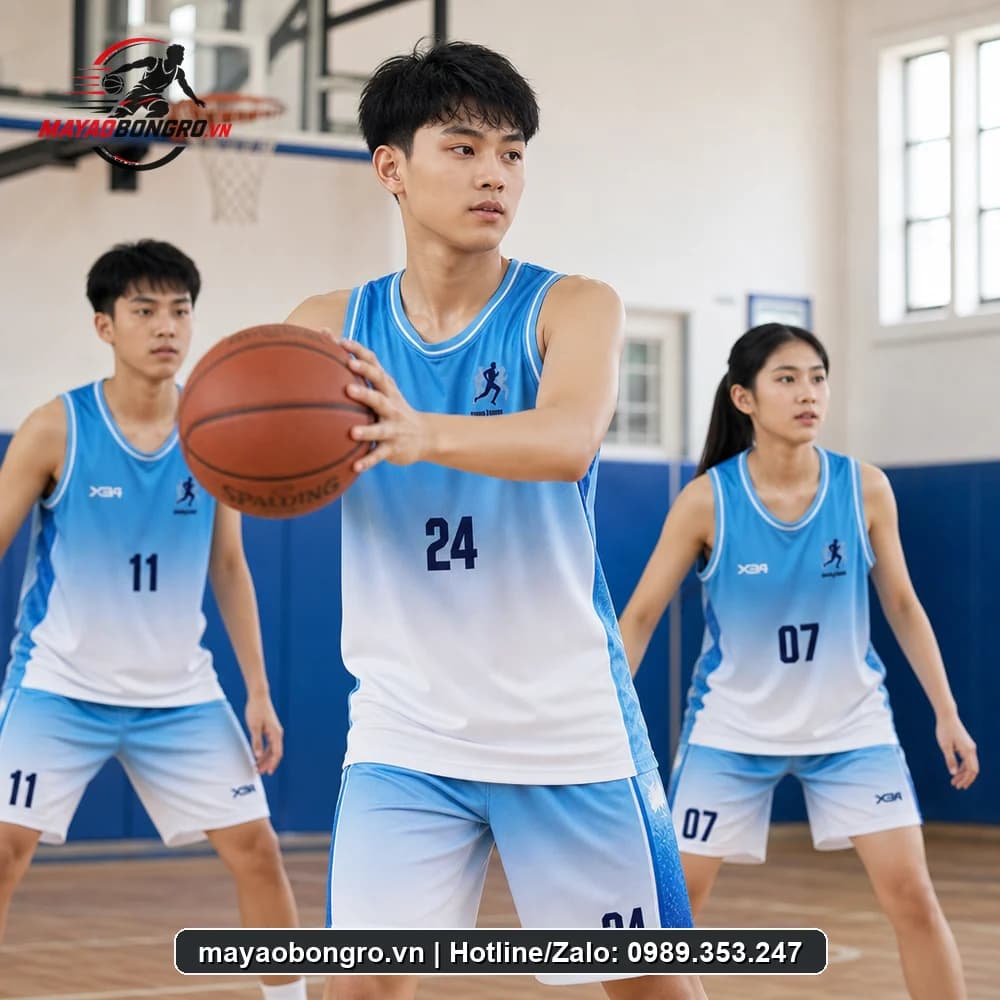 Mẫu bóng rổ Sunday Team Xanh Dương cho học sinh trung học phổ thông, người lớn.