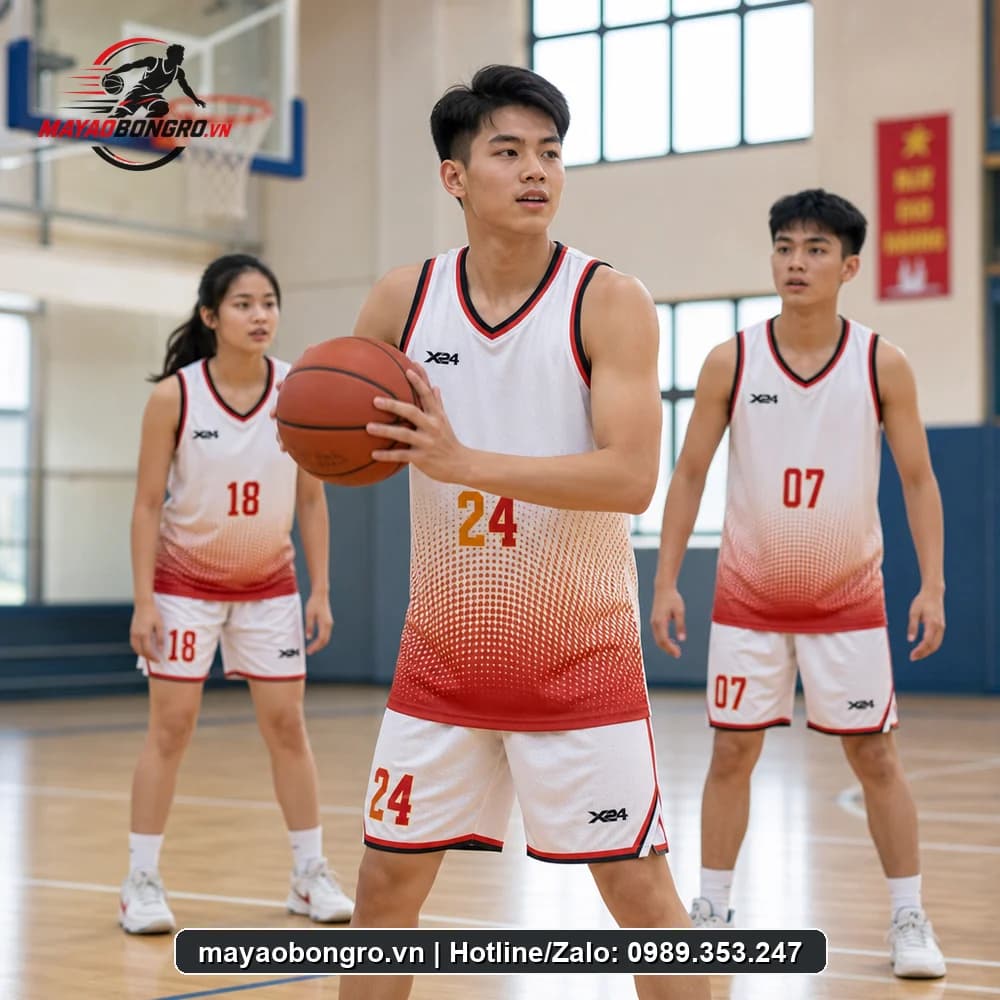 Mẫu bóng rổ Trắng Chuyển Sắc cho học sinh trung học phổ thông, người lớn.