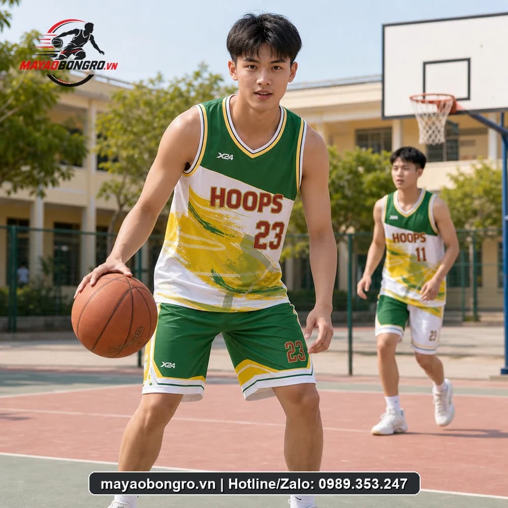 Mẫu bóng rổ ELARA Xanh Lá cho học sinh trung học phổ thông, người lớn.