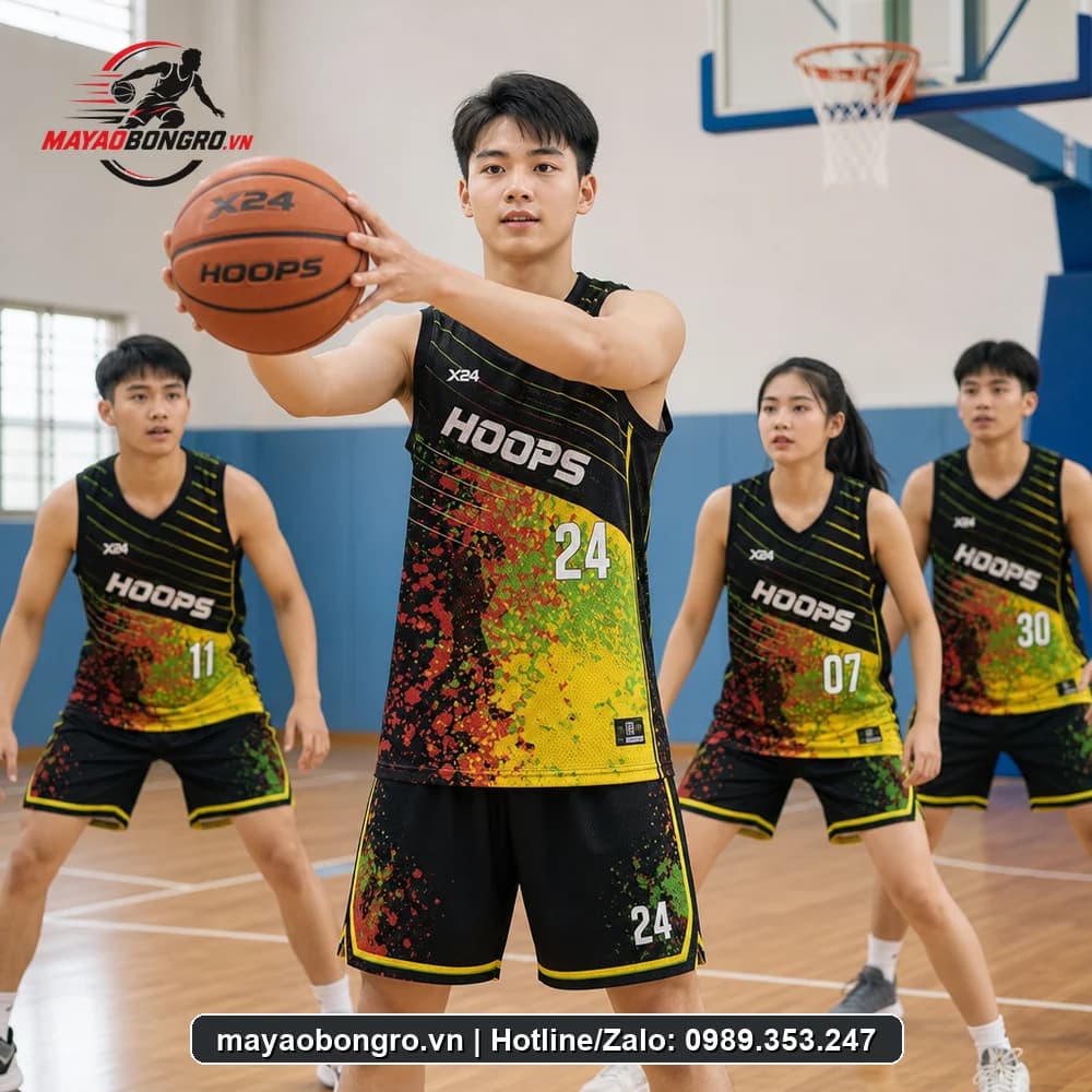 Mẫu bóng rổ Đen Màu Sắc cho học sinh trung học phổ thông, người lớn.