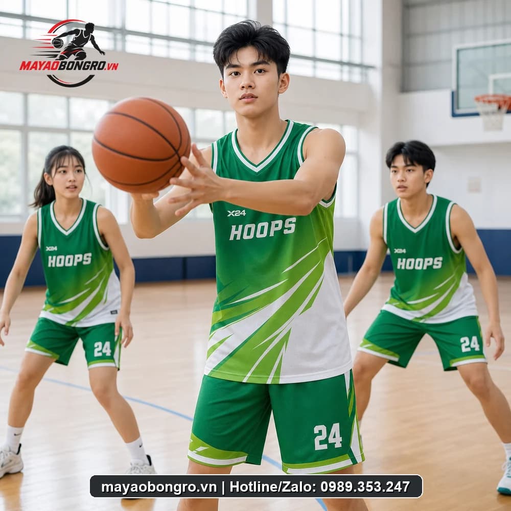 Mẫu bóng rổ Xanh Chuối cho học sinh trung học phổ thông, người lớn.