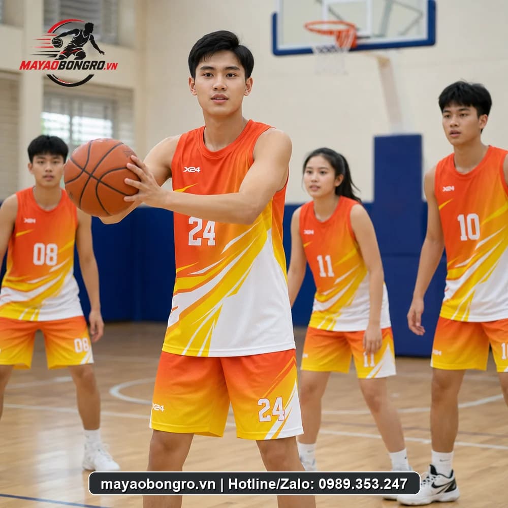 Mẫu bóng rổ Bộ Đồ Cam cho học sinh trung học phổ thông, người lớn.