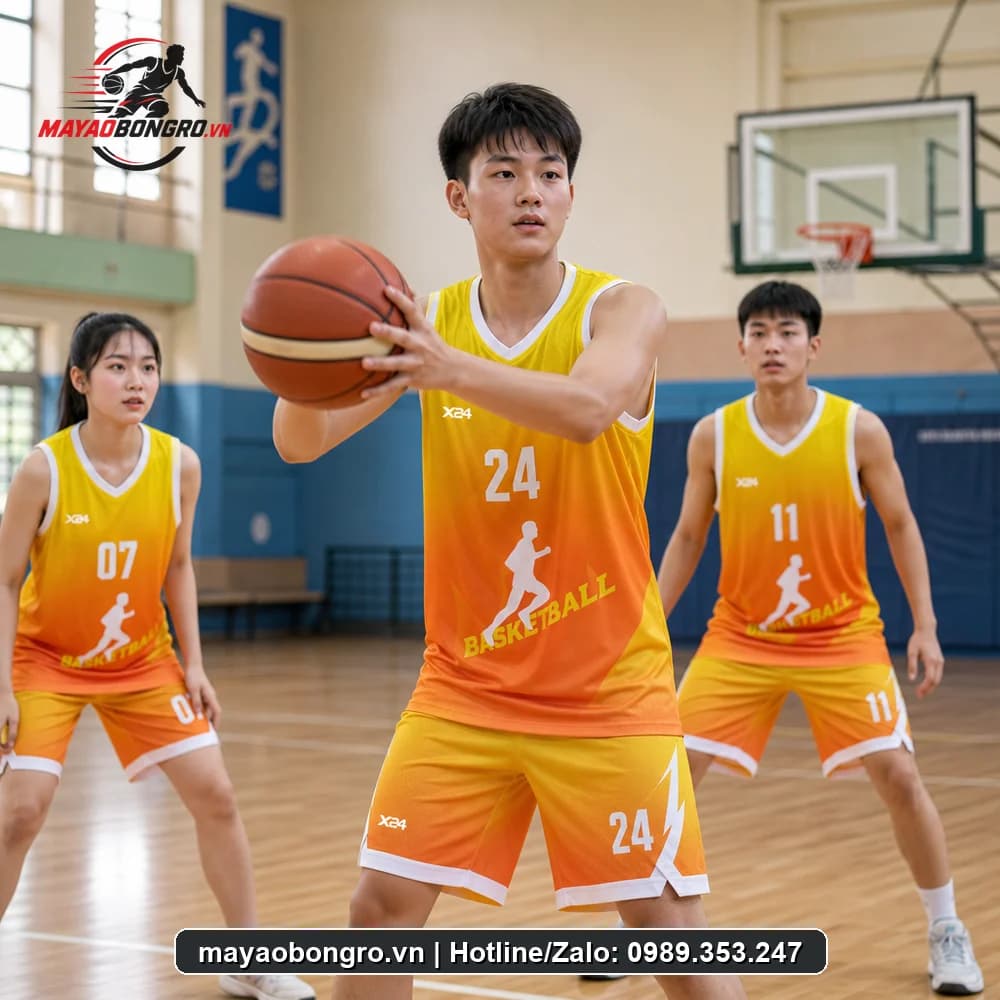 Mẫu bóng rổ Vàng Cam Đậm cho học sinh trung học phổ thông, người lớn.