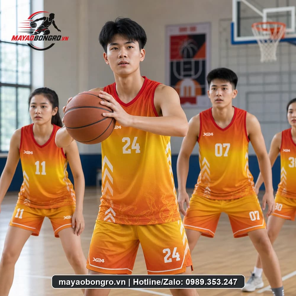 Mẫu bóng rổ Cam Đỏ Bứt cho học sinh trung học phổ thông, người lớn.