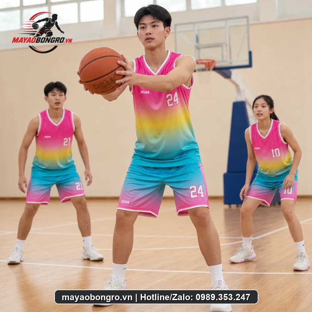Mẫu bóng rổ nhóm Gradient Hồng cho học sinh trung học phổ thông, người lớn.