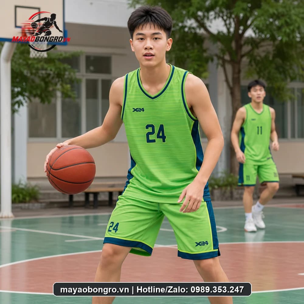 Mẫu bóng rổ Màu Xanh Chuối cho học sinh trung học phổ thông, người lớn.