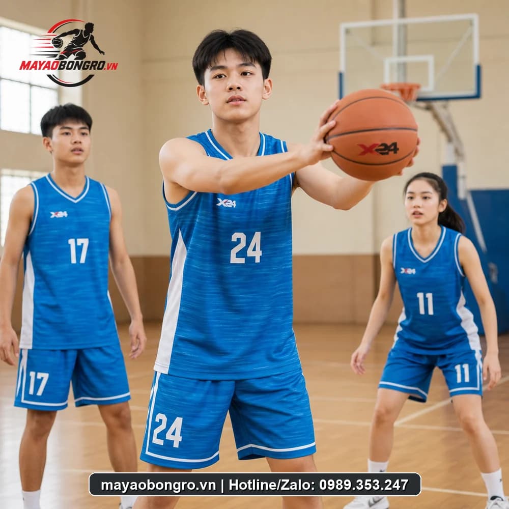 Mẫu bóng rổ Xanh Bích In cho học sinh trung học phổ thông, người lớn.