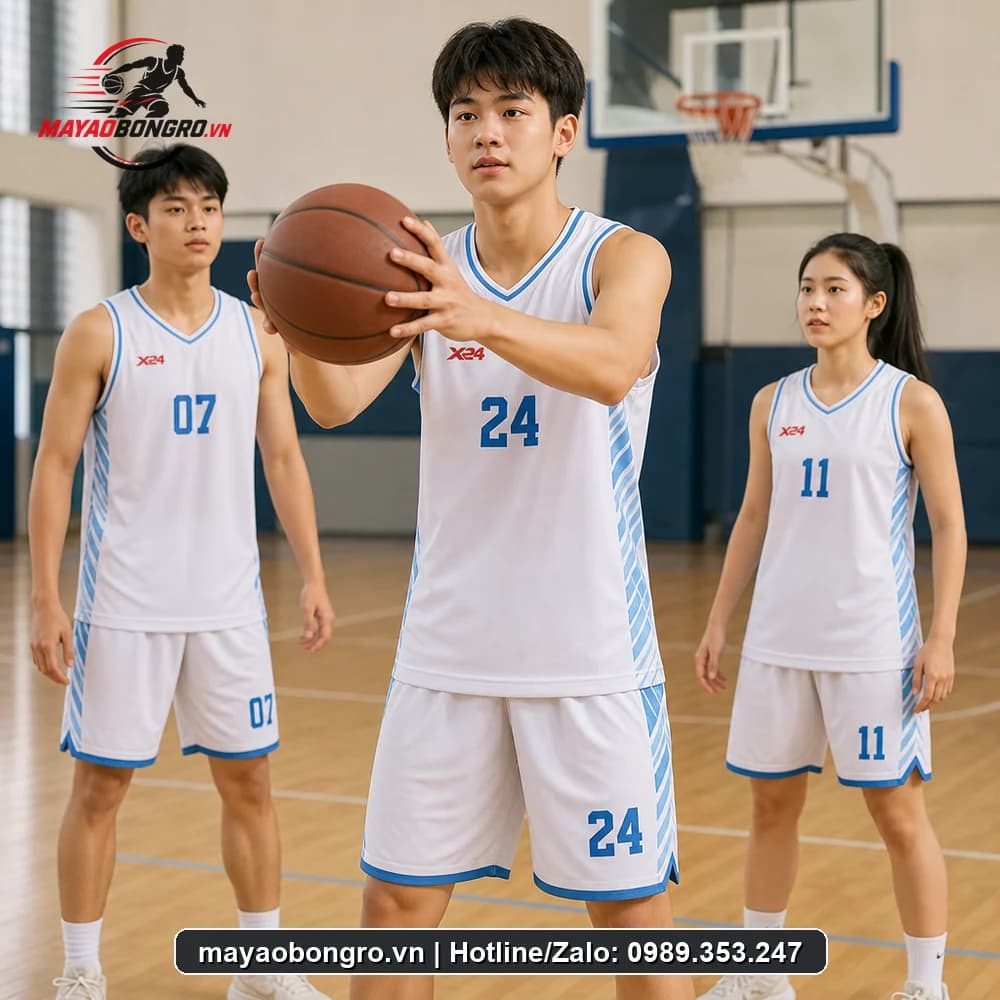 Mẫu bóng rổ Trắng cho học sinh.