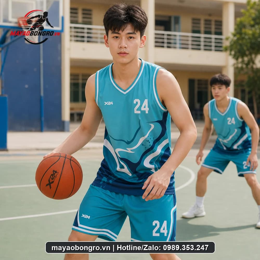Mẫu bóng rổ SPORTS xanh dương cho học sinh trung học phổ thông, người lớn.
