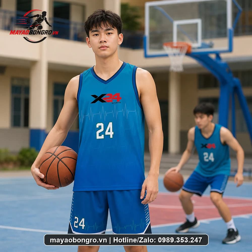 Mẫu bóng rổ Sports xanh dương cho học sinh trung học phổ thông, người lớn.