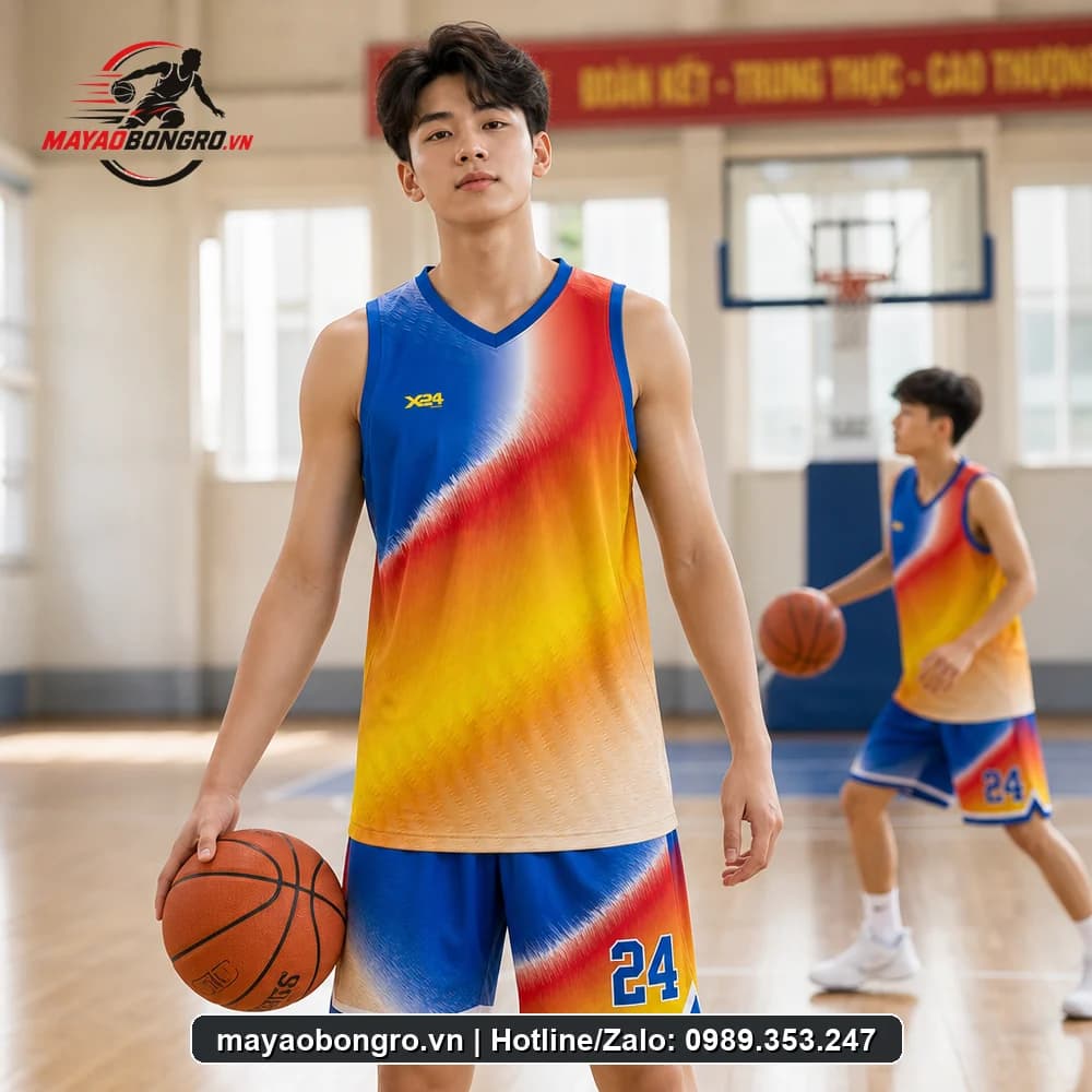 Mẫu bóng rổ màu xanh dương cho học sinh trung học phổ thông, người lớn.