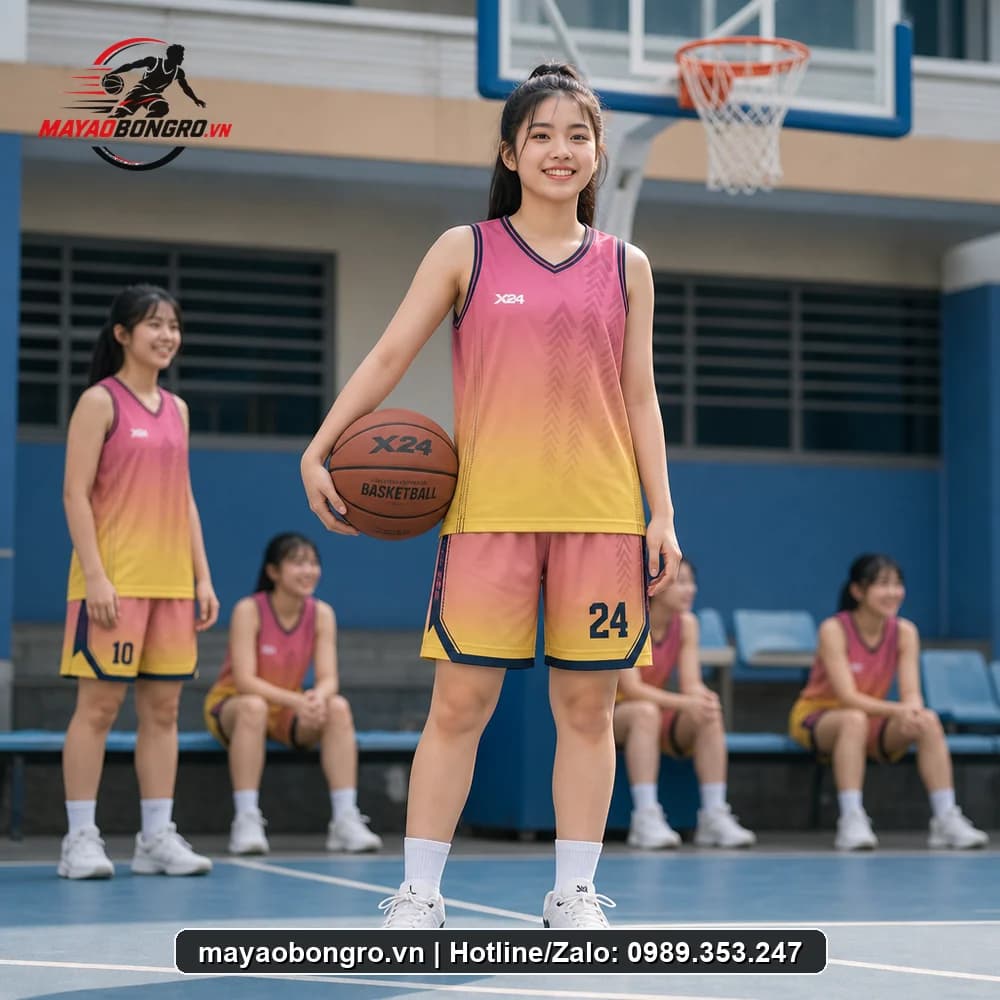 Mẫu bóng rổ màu hồng cam cho học sinh trung học phổ thông, người lớn.