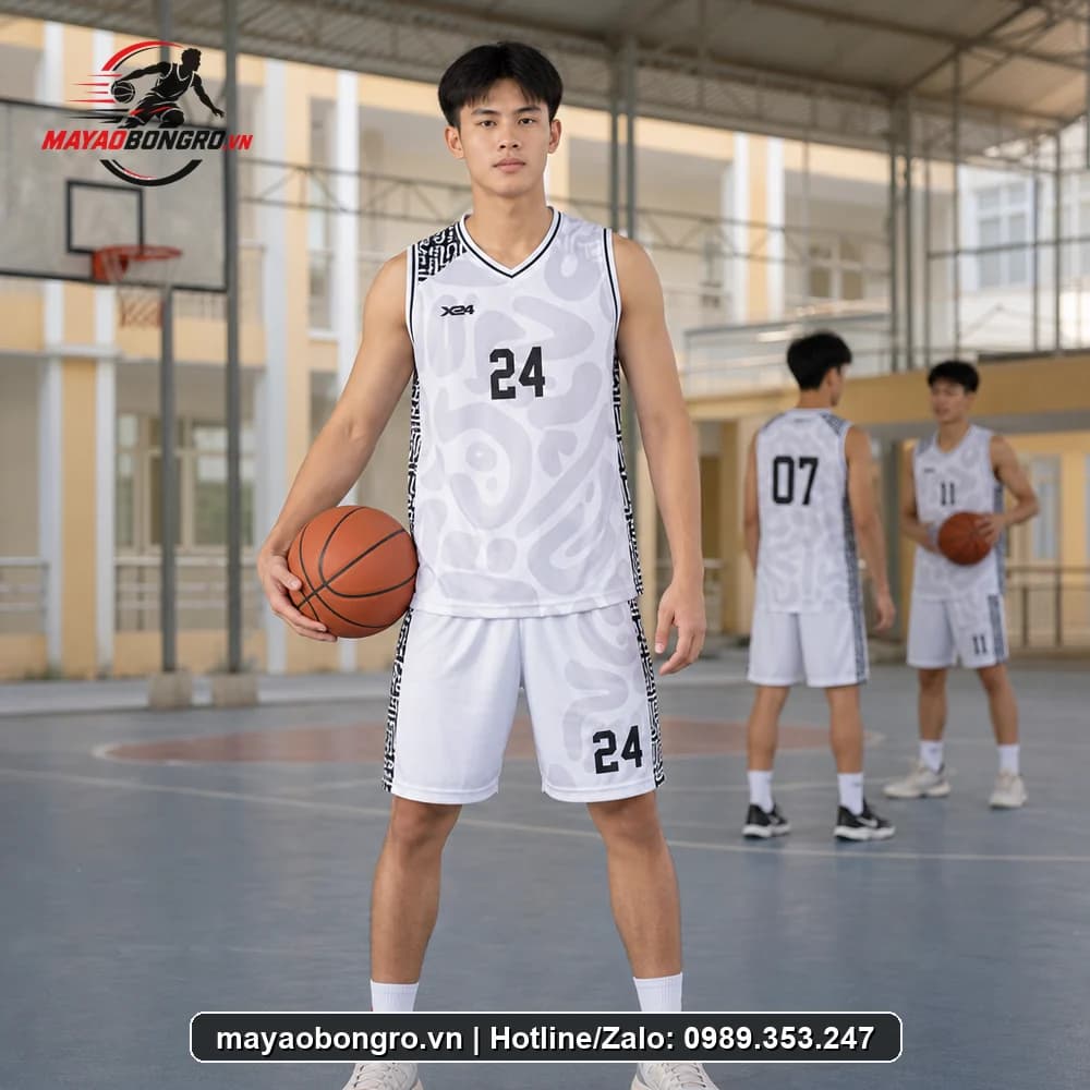 Mẫu bóng rổ Trắng Thanh Lịch cho học sinh trung học phổ thông, người lớn.