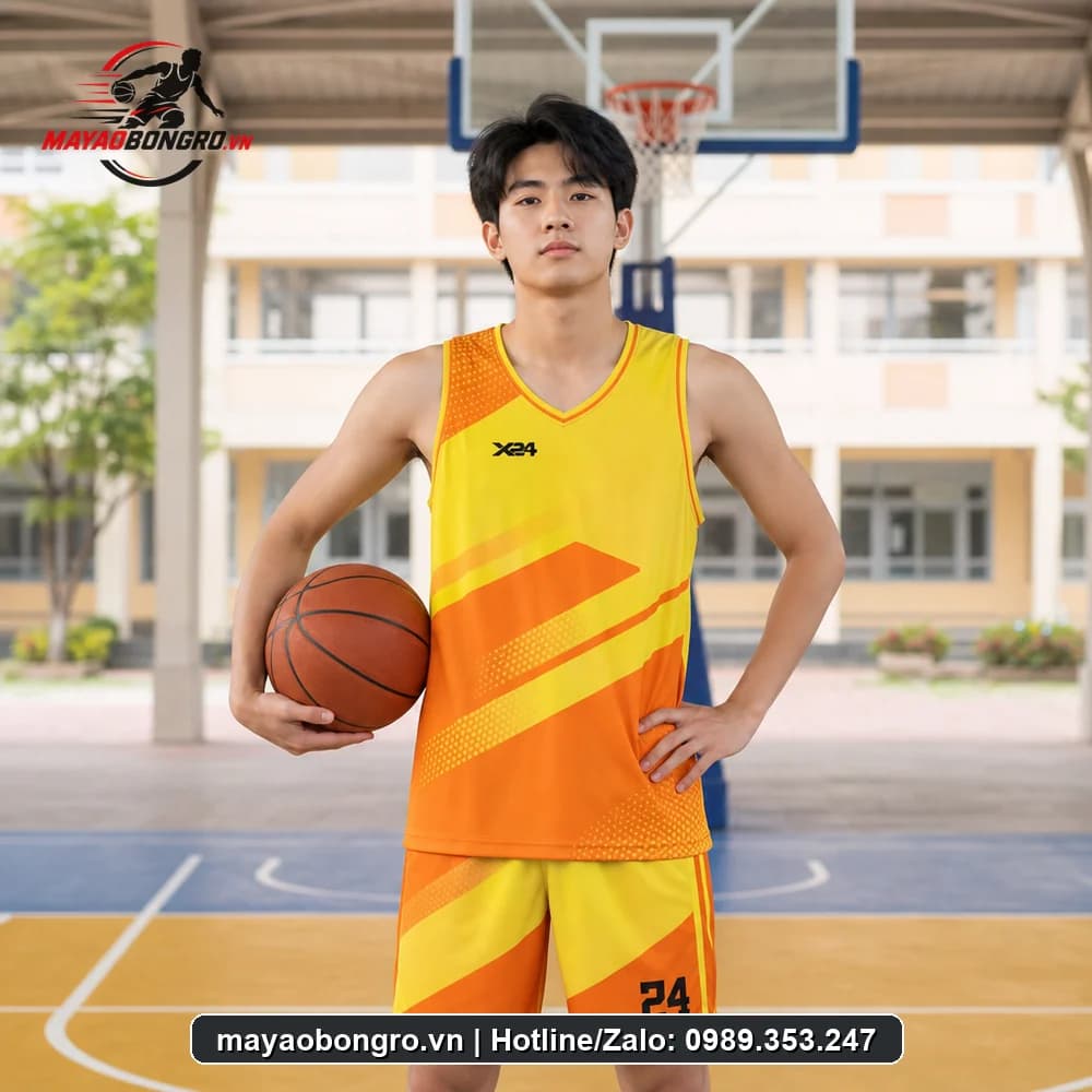 Mẫu bóng rổ Vàng Cam cho học sinh trung học phổ thông, người lớn.