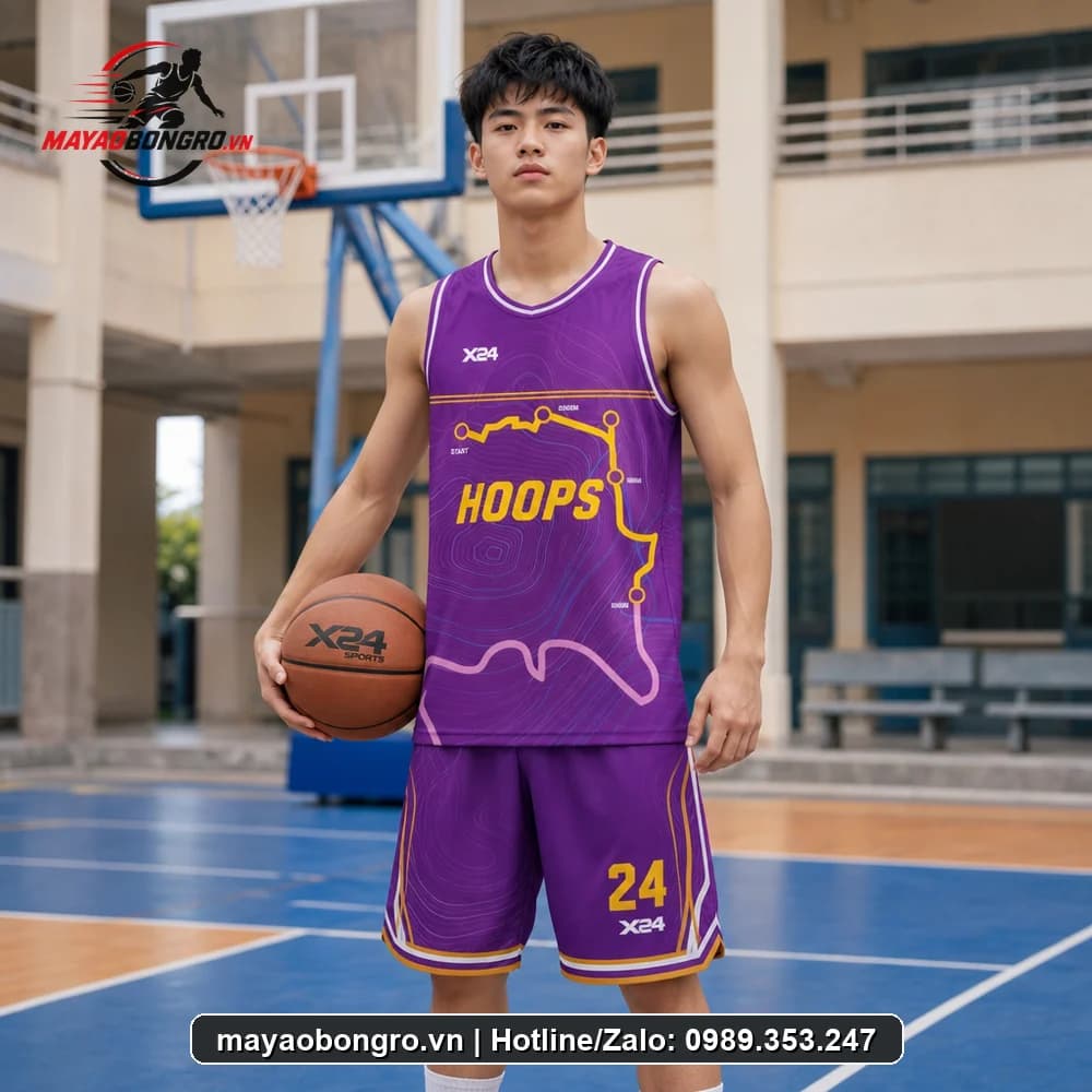 Mẫu bóng rổ SPORTS Tím Đột cho học sinh trung học phổ thông, người lớn.