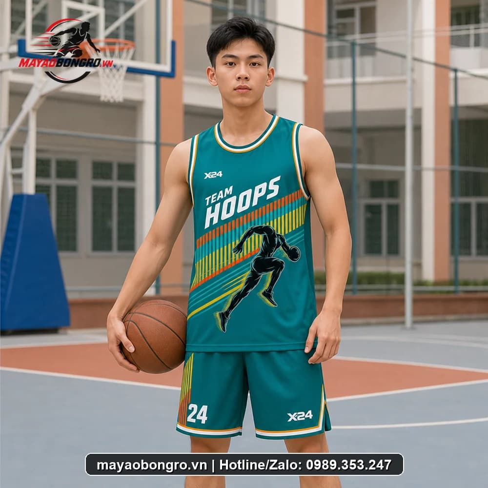 Mẫu bóng rổ Xanh Ngọc cho học sinh trung học phổ thông, người lớn.