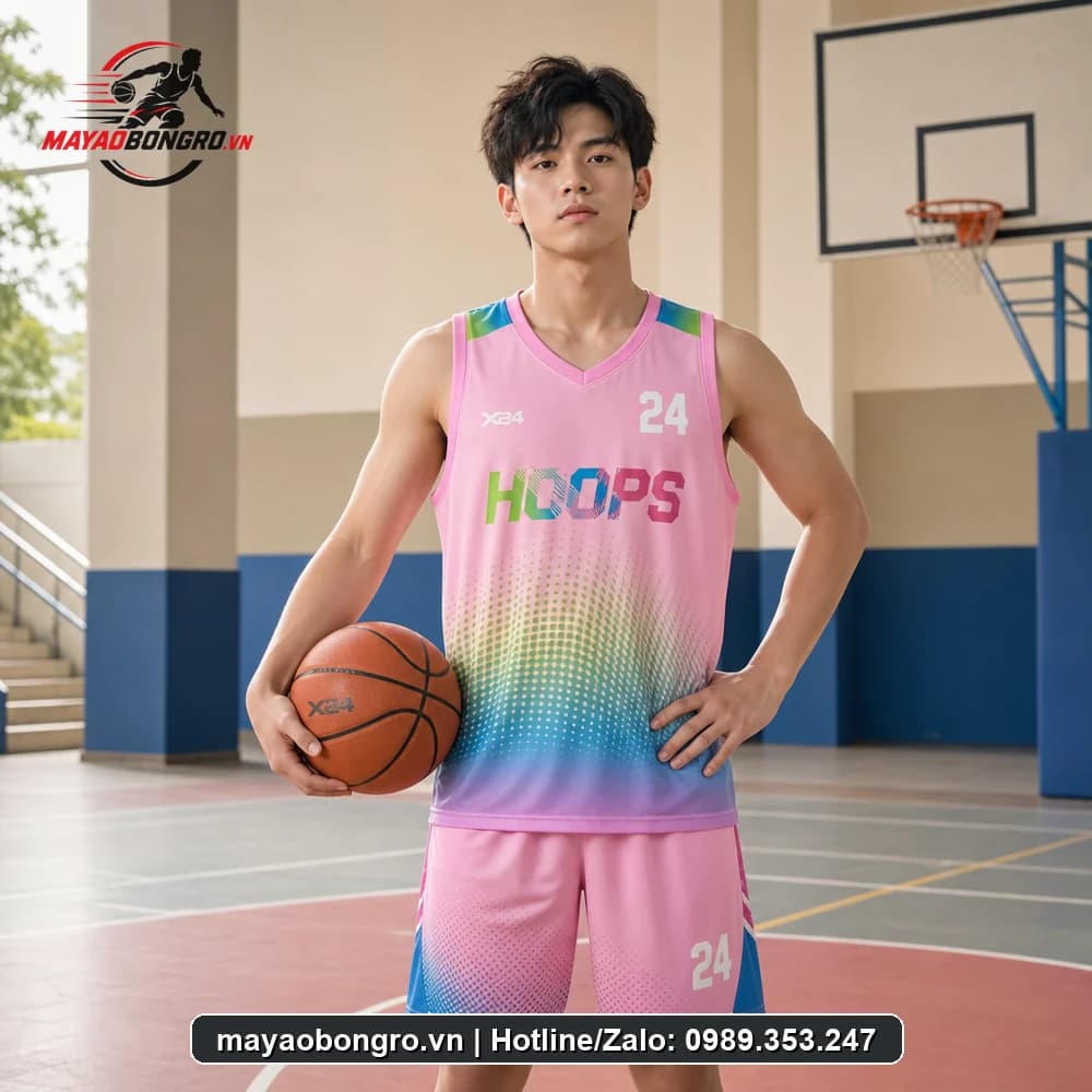 Mẫu bóng rổ Hồng Phấn Gradient cho học sinh trung học phổ thông, người lớn.