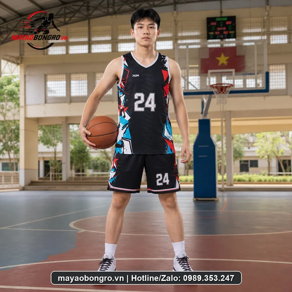 Mẫu bóng rổ Đen Sang Trọng cho học sinh trung học phổ thông, người lớn.