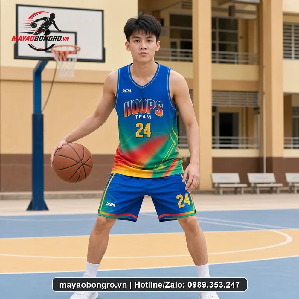 Mẫu bóng rổ Xanh Bích In cho học sinh trung học phổ thông, người lớn.