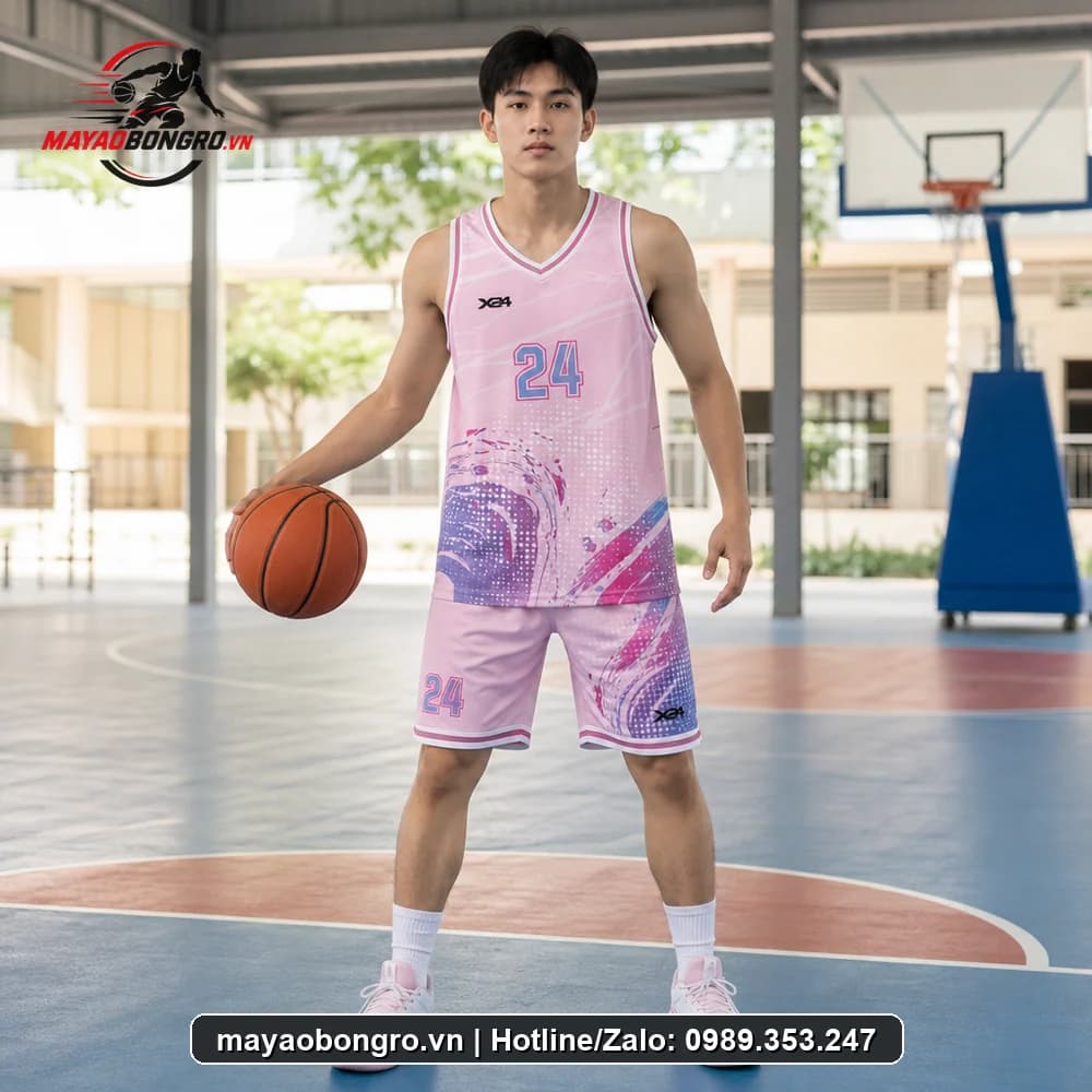 Mẫu bóng rổ Hồng Thời Trang cho học sinh trung học phổ thông, người lớn.