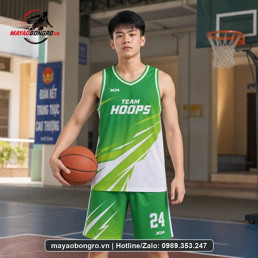 Mẫu bóng rổ Xanh Chuối Bừng cho học sinh trung học phổ thông, người lớn.