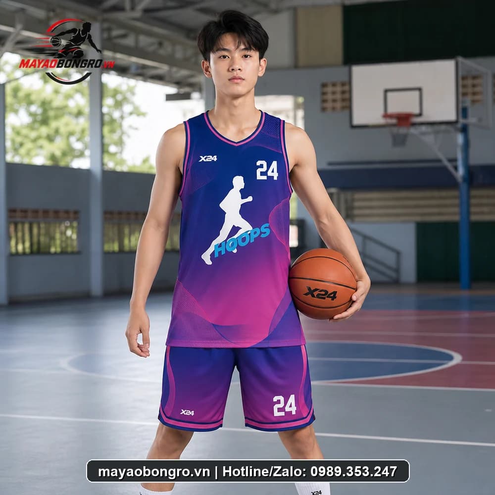 Mẫu bóng rổ Tím Hồng Gradient cho học sinh trung học phổ thông, người lớn.