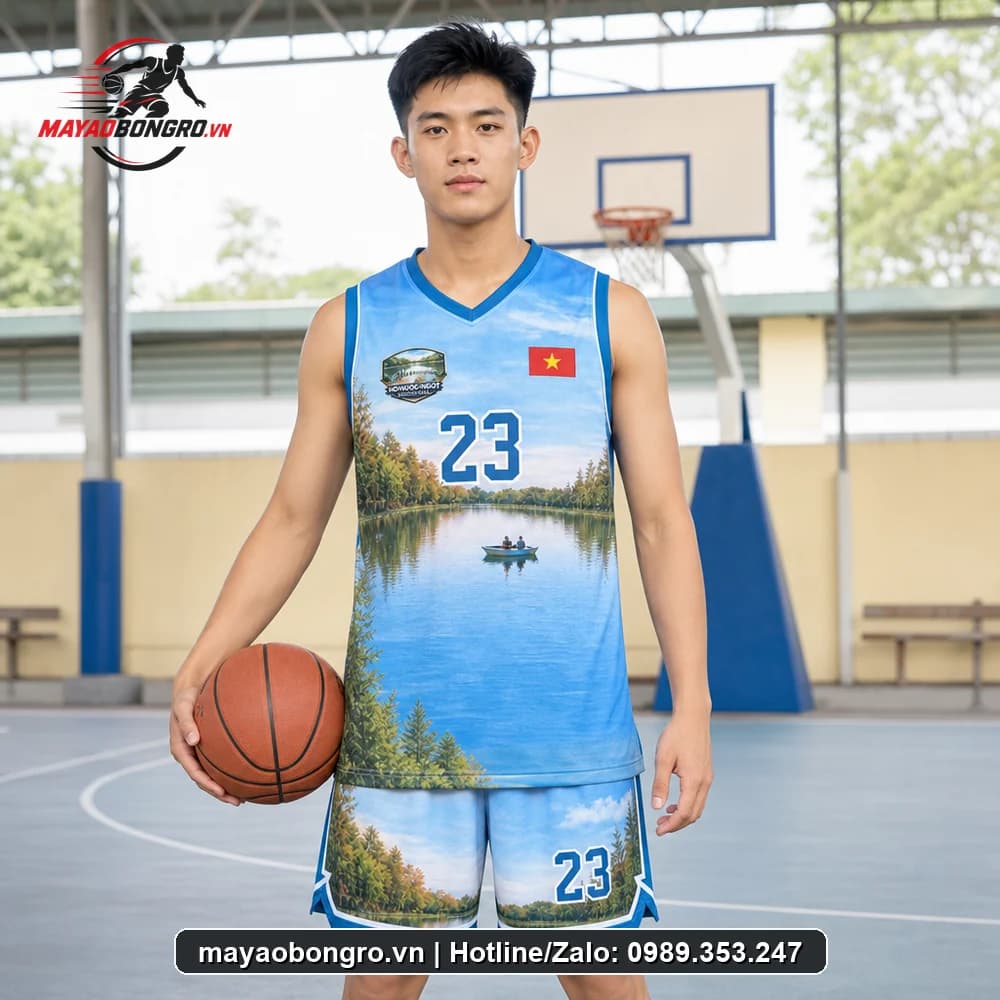 Mẫu bóng rổ Team Hồ Nước cho học sinh trung học phổ thông, người lớn.