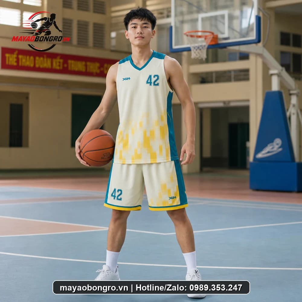 Mẫu bóng rổ Kem Pixel Xanh cho học sinh.