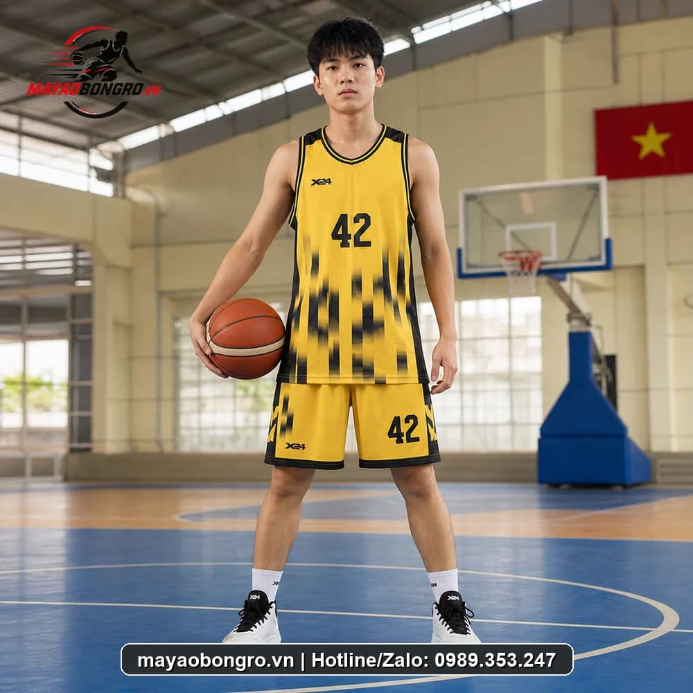 Mẫu bóng rổ Vàng Phối Đen cho học sinh.