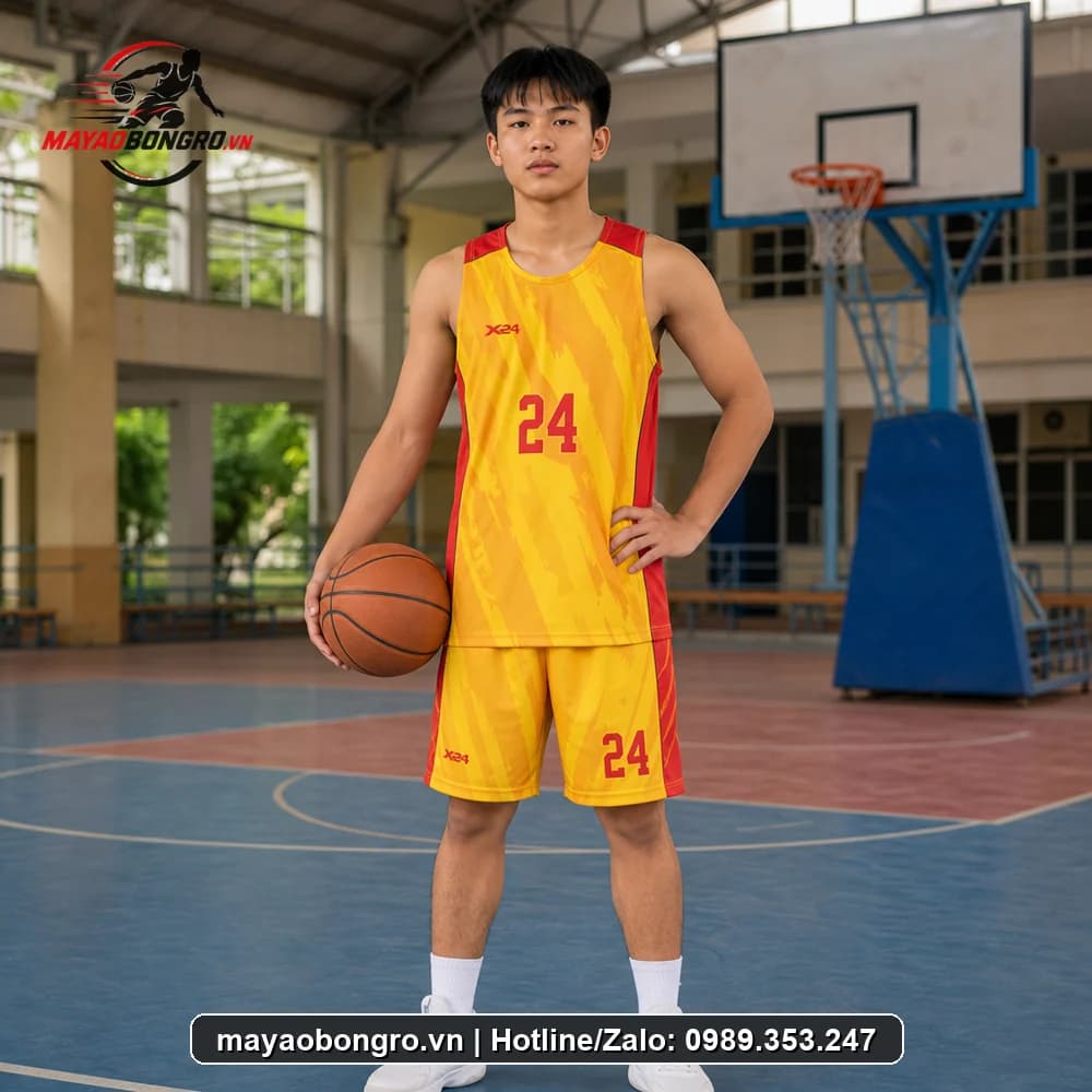 Mẫu bóng rổ vàng đỏ cho học sinh trung học phổ thông, người lớn.