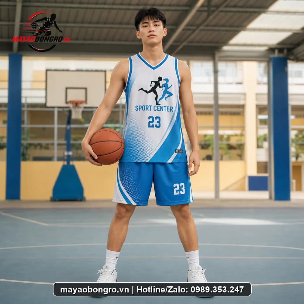 Mẫu bóng rổ Logo SPORT CENTER cho học sinh trung học phổ thông, người lớn.