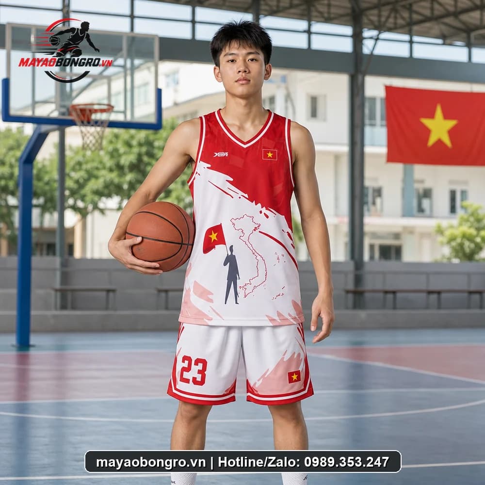 Mẫu bóng rổ Hành Trình Việt cho học sinh trung học phổ thông, người lớn.