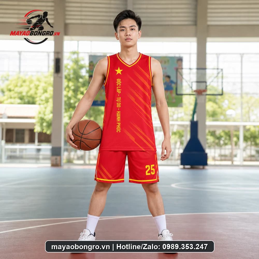 Mẫu bóng rổ Đỏ Tươi Tự cho học sinh trung học phổ thông, người lớn.