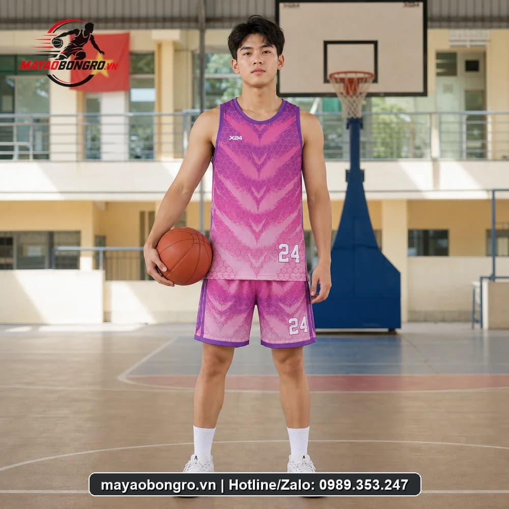 Mẫu bóng rổ Hồng họa tiết cho học sinh trung học phổ thông, người lớn.