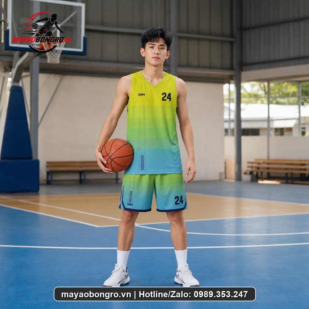 Mẫu bóng rổ xanh chuối ombre cho học sinh trung học phổ thông, người lớn.