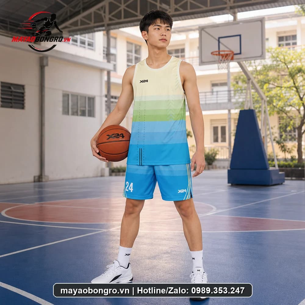Mẫu bóng rổ Singlet kem chuyển cho học sinh trung học phổ thông, người lớn.
