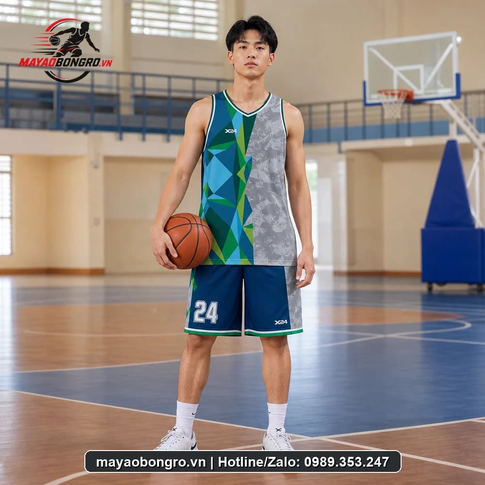 Mẫu bóng rổ Xanh Két Kết cho học sinh trung học phổ thông, người lớn.