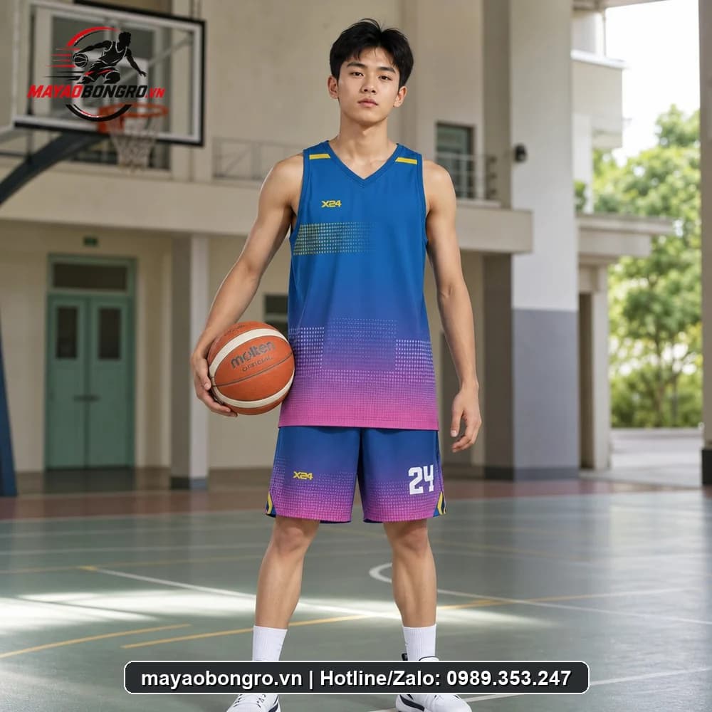 Mẫu bóng rổ xanh bích phối cho học sinh trung học phổ thông, người lớn.