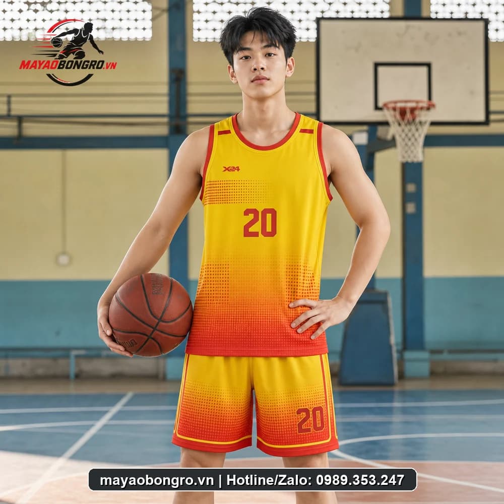 Mẫu bóng rổ vàng chuyển cam cho học sinh trung học phổ thông, người lớn.