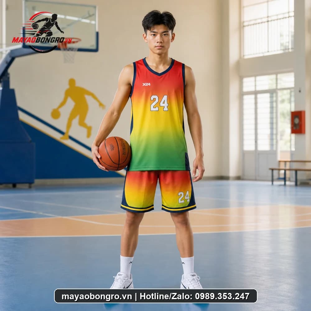 Mẫu bóng rổ phối màu đỏ cho học sinh trung học phổ thông, người lớn.